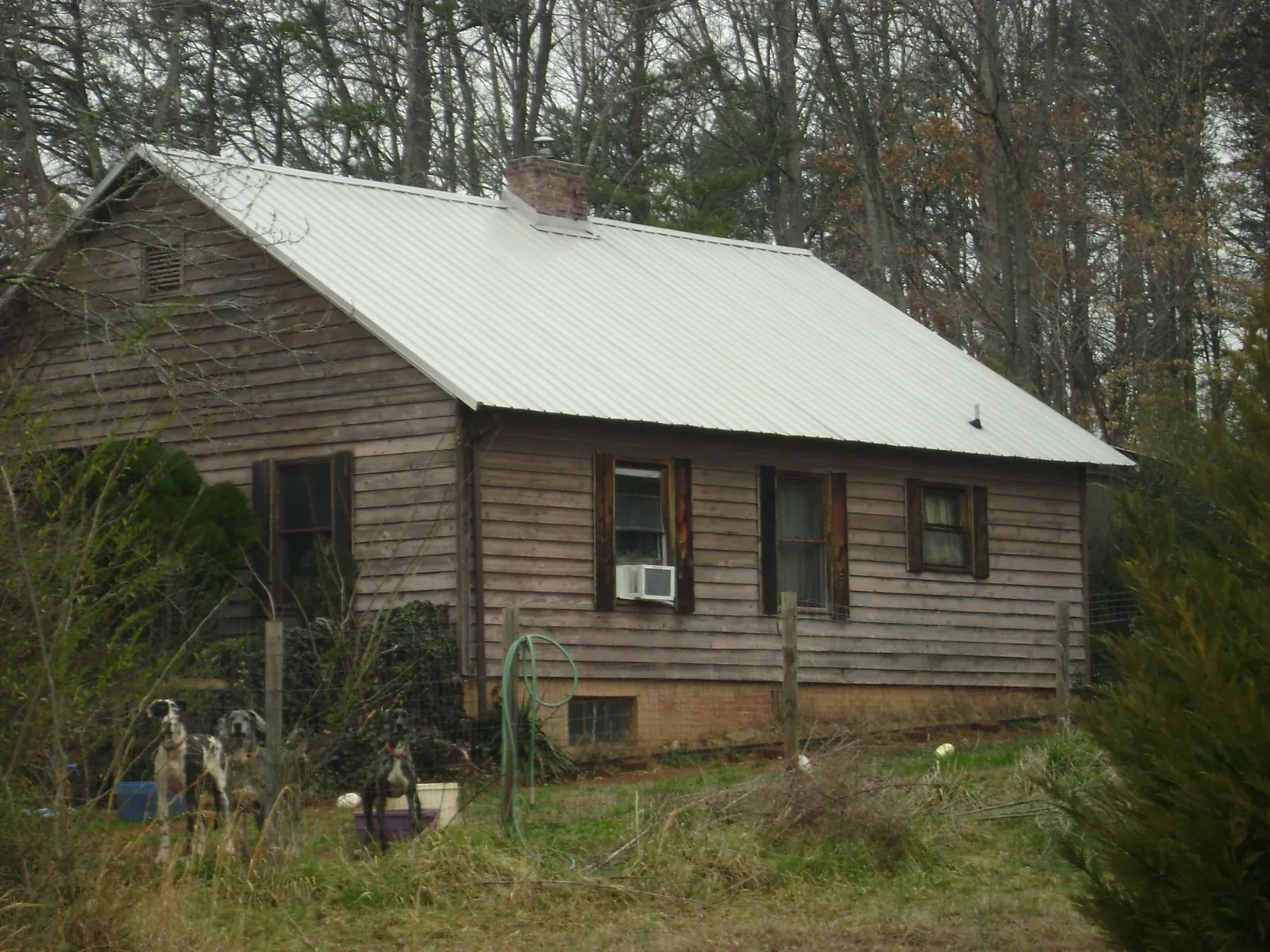 White metal roof on an old wood sided farmhouse, from a Metal Roof Installation job in Lake Bluff